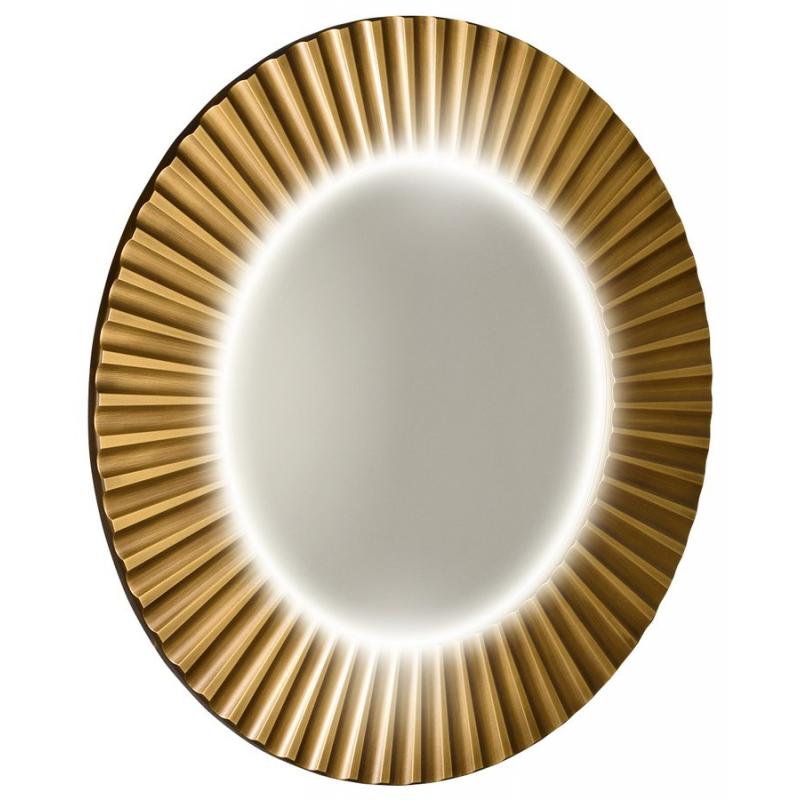 PRIDE guľaté zrkadlo s LED osvetlením v ráme, ø 90cm, bronz
