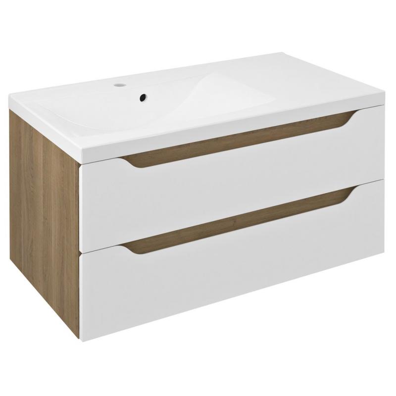 WAVE umývadlová skrinka 89,7x45x47,8cm, ľavá, biela/dub cuneo