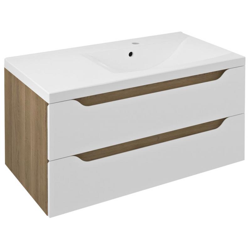 WAVE umývadlová skrinka 89,7x45x47,8cm, pravá, biela/dub cuneo