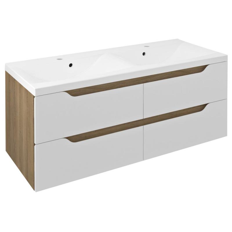 WAVE dvojumývadlová skrinka 119,7x50x47,8cm, biela/dub cuneo