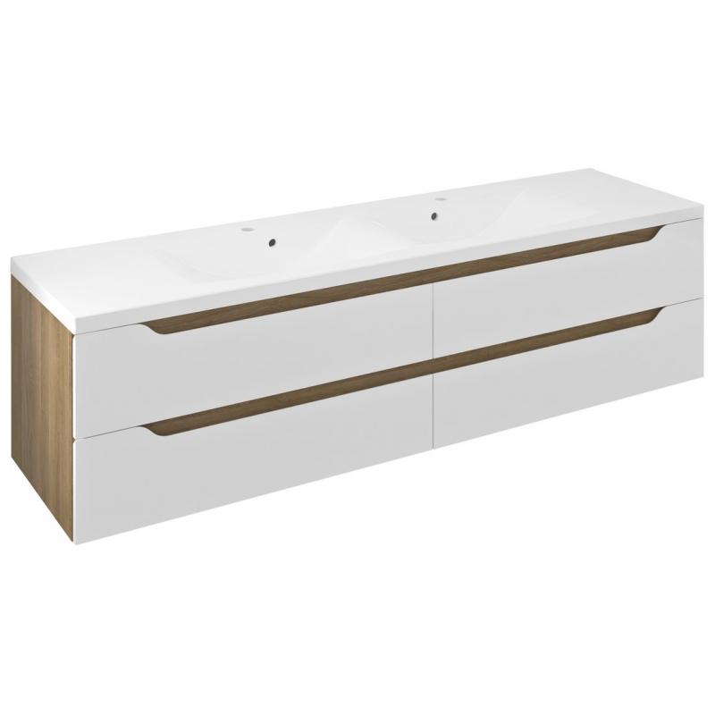 WAVE dvojumývadlová skrinka 179,7x50x47,8cm, biela/dub cuneo