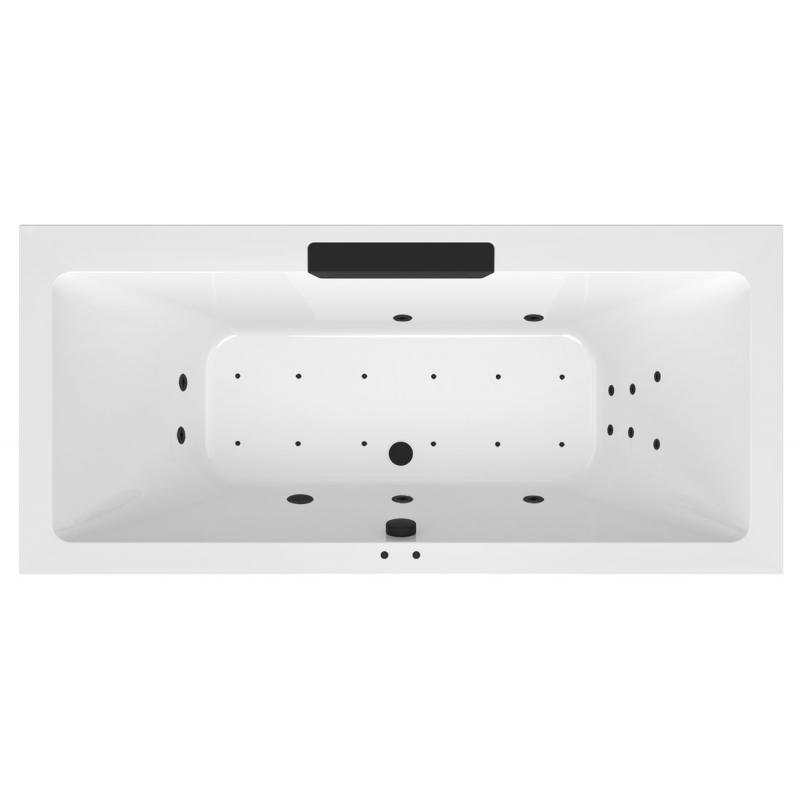 CASCATA hydromasážna vaňa, 185x85x45cm, kaskáda čierna, Attraction Hydro-Air, chróm