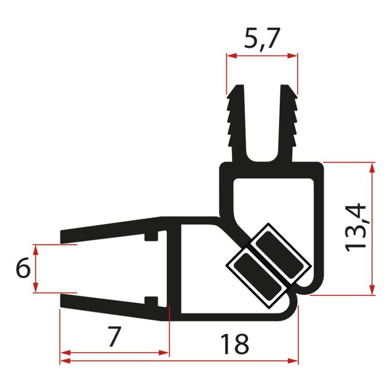 Set magnetických tesnení 45 ° pre sklo 6mm a profil, 2000mm, čierna