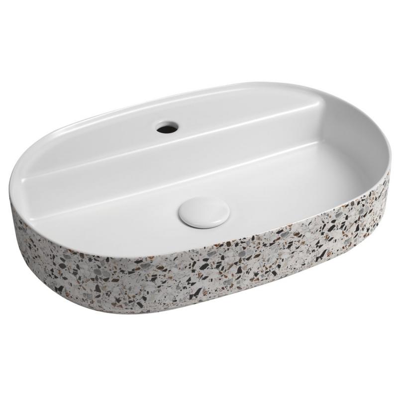 INFINITY OVAL keramické umývadlo na dosku, 60x40cm, terrazzo