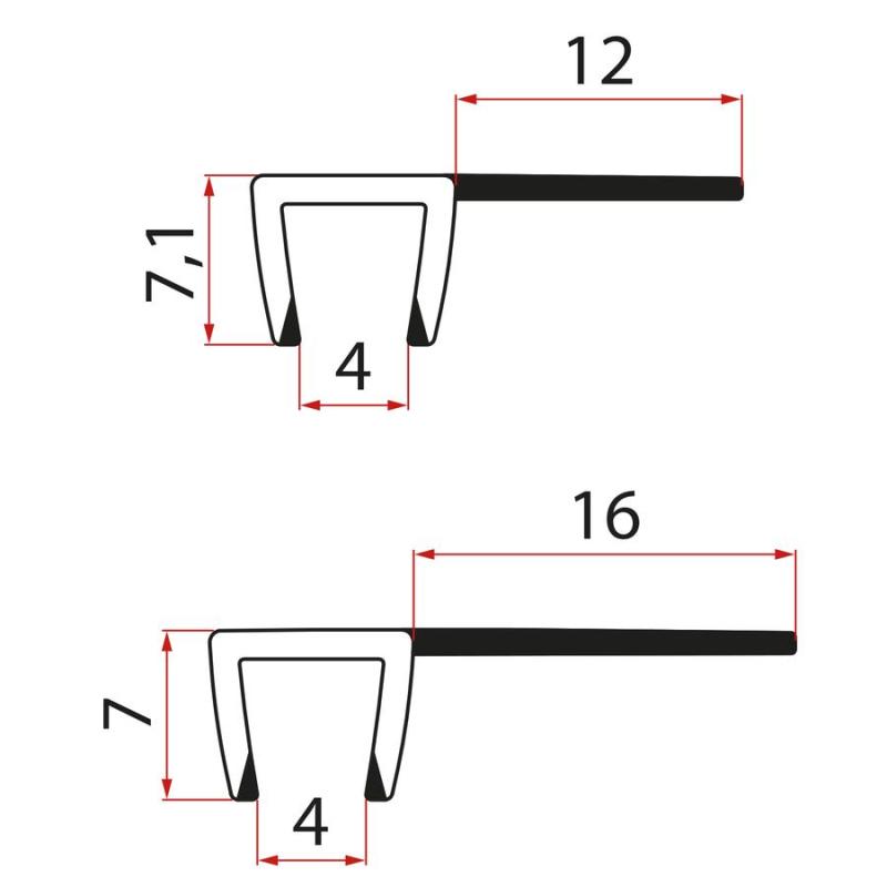 Set zvislých tesnení pre 5/5mm sklo, 2000mm
