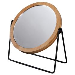 KARA kozmetické zrkadlo na postavenie, priemer 145mm, obojstranné, čierna/bambus