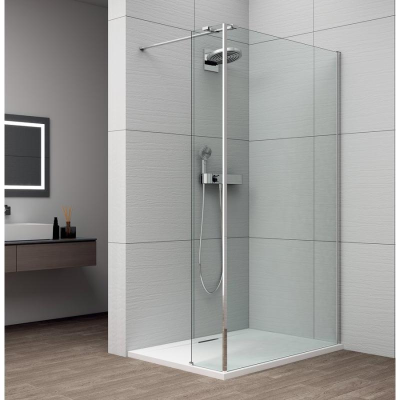 ESCA CHROM sprchová zástena s inštaláciou k stene 700mm a prídavným panelom 585mm, číre sklo