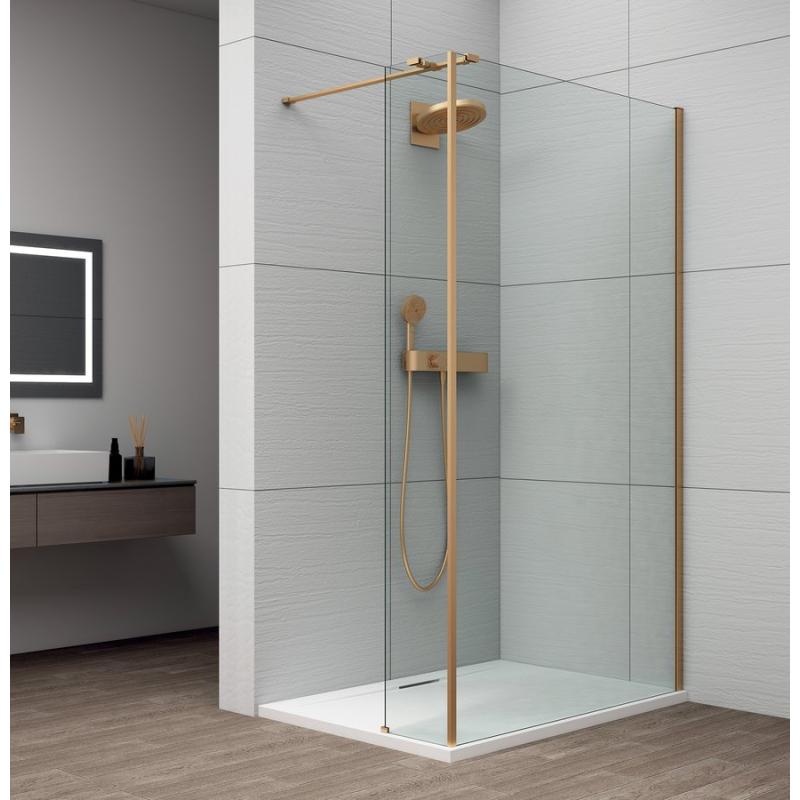 ESCA GOLD MATT sprchová zástena s inštaláciou k stene 800mm a prídavným panelom 485mm, číre sklo