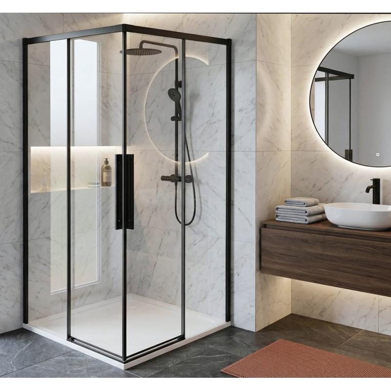 LUXOR BLACK štvorcová sprchová zástena 1000x1000mm, rohový vstup