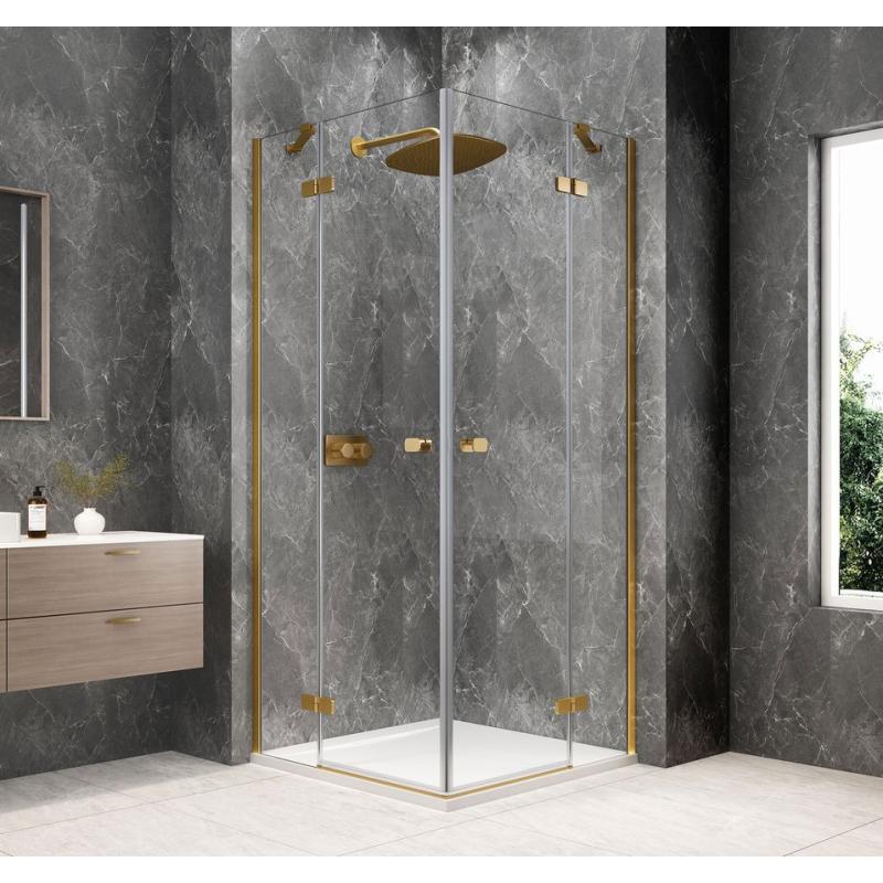 GLOBE GOLD MATT štvorcová sprchová zástena 1000x1000mm, rohový vstup, číre sklo