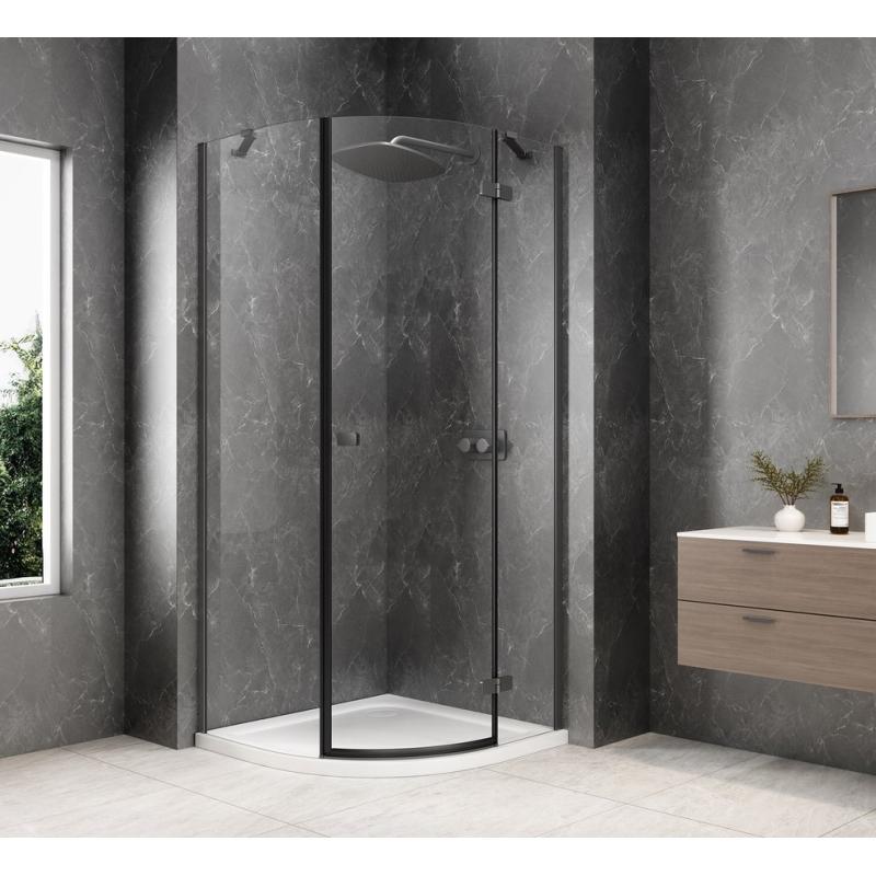 GLOBE GUN METAL štvrťkruhová sprchová zástena 900x900mm, číre sklo, pravé