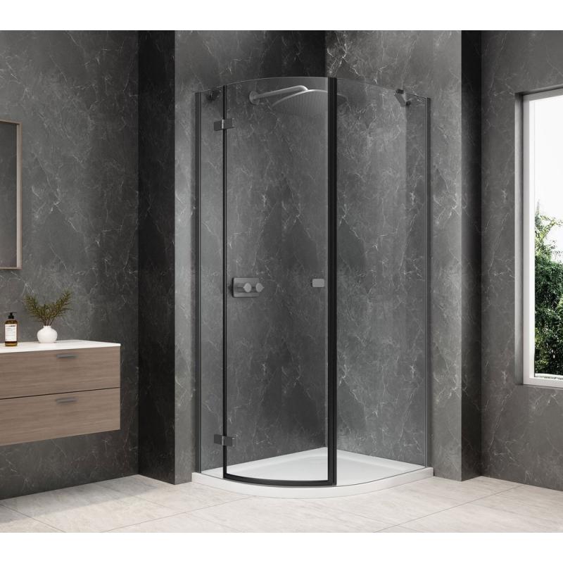 GLOBE GUN METAL štvrťkruhová sprchová zástena 800x900mm, číre sklo, ľavá