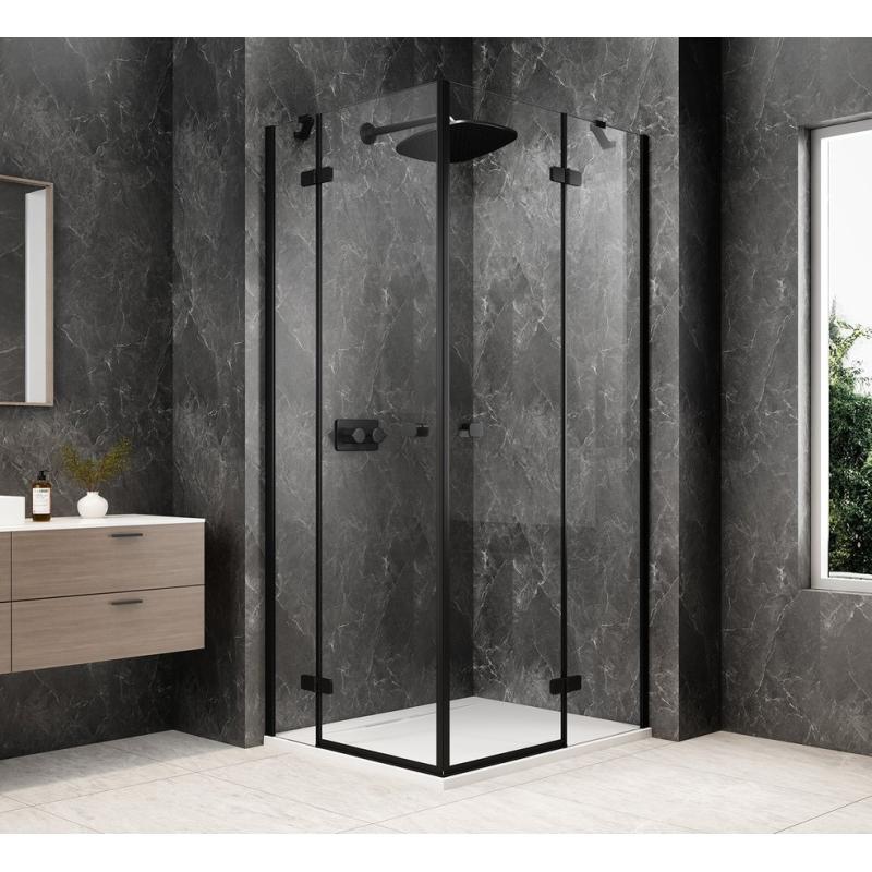 GLOBE BLACK obdĺžniková sprchová zástena 1100x800mm, rohový vstup, číre sklo