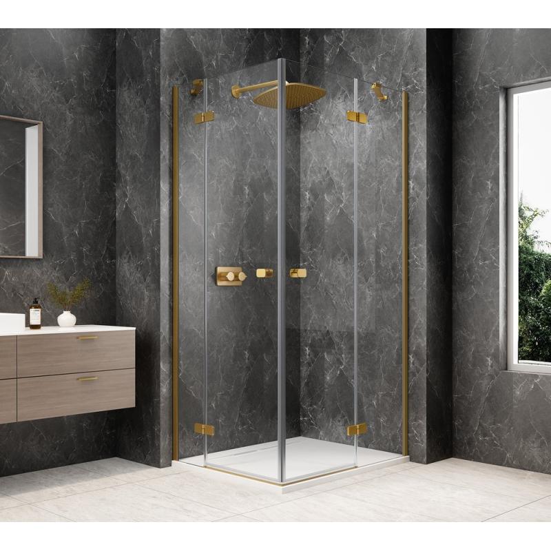 GLOBE GOLD MATT obdĺžniková sprchová zástena 1200x1100mm, rohový vstup, číre sklo
