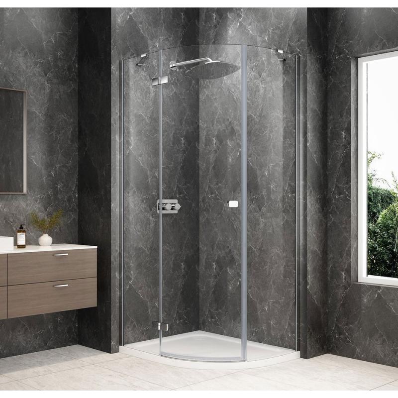 GLOBE CHROME štvrťkruhová sprchová zástena 900x800mm, číre sklo, ľavá