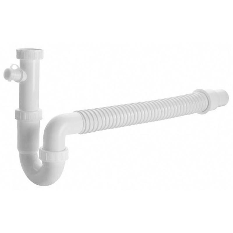 Drezový sifón flexibilný s odbočkou, 6/4", DN50/40, biela