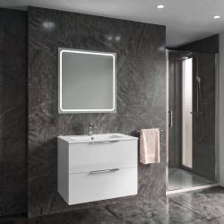 CIRASA kúpeľňová skrinka 70cm CIRASA s umývadlom a LED zrkadlom, 2 zásuvky, biely lesk