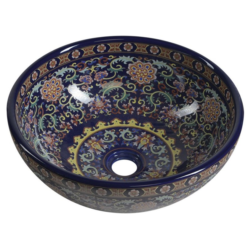 PRIORI keramické umývadlo, priemer 41 cm, 15 cm, fialová s ornamentami