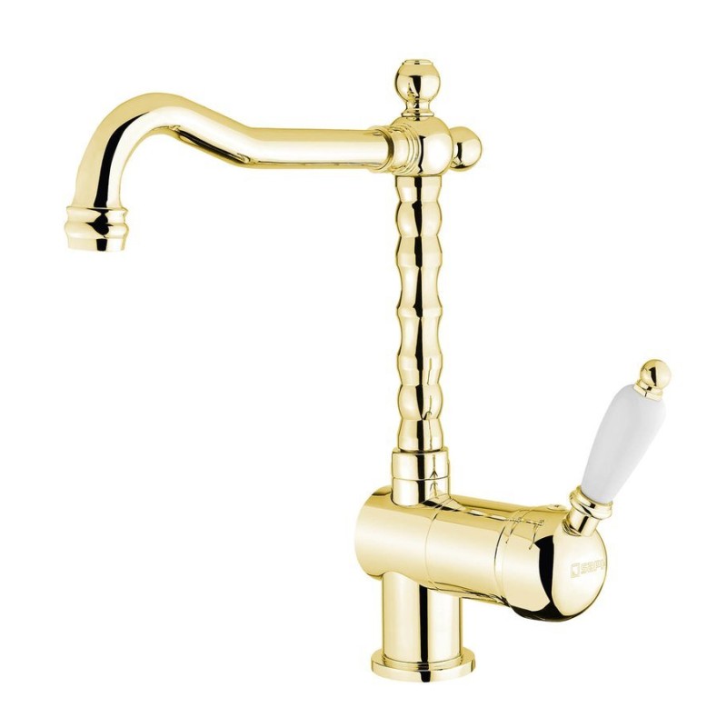 KIRKÉ WHITE stojánkova drezová batéria, biela páčka, zlato