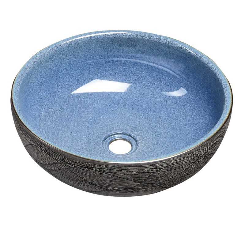 PRIORI keramické umývadlo, priemer 41cm, 15cm, modrá/šedá