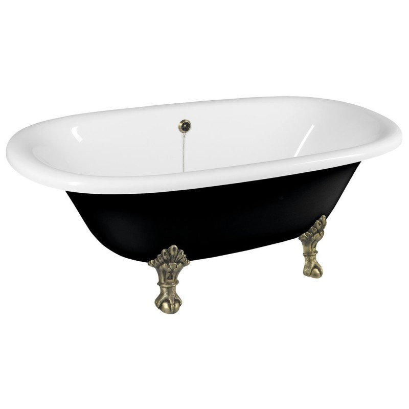 REGATA voľne stojaca vaňa 175x85x61cm, nohy bronz, čierna/biela