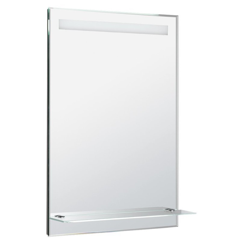 LED podsvietené zrkadlo 60x80cm, sklenená polica, gombíkový vypínač
