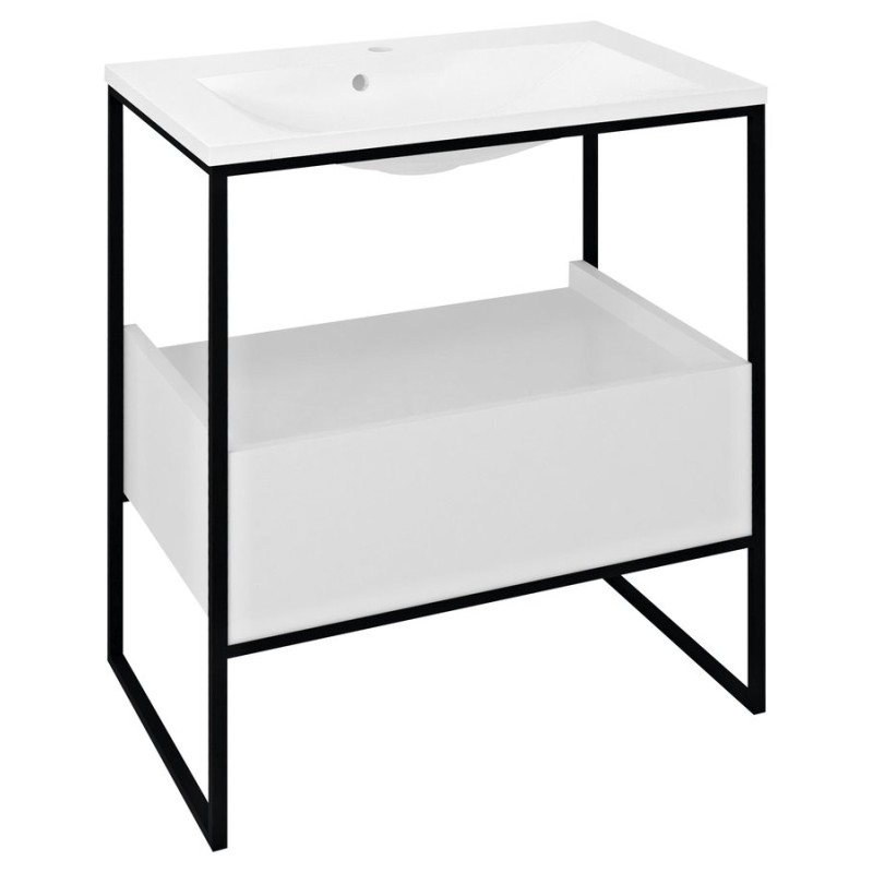 SKA konzola pod umývadlo so zásuvkou 750x850x460mm, čierna mat/biela lesk