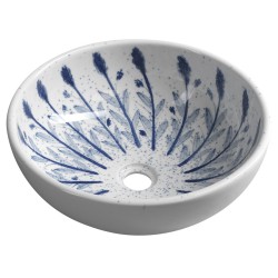 PRIORI keramické umývadlo, priemer 41 cm, farba biela s modrou maľbou