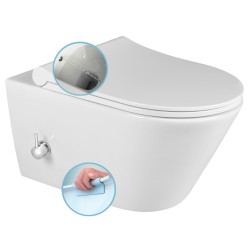 AVVA závesná WC misa Rimless, integrovaná batéria a bidetová spŕška 35,5x53 cm, biela