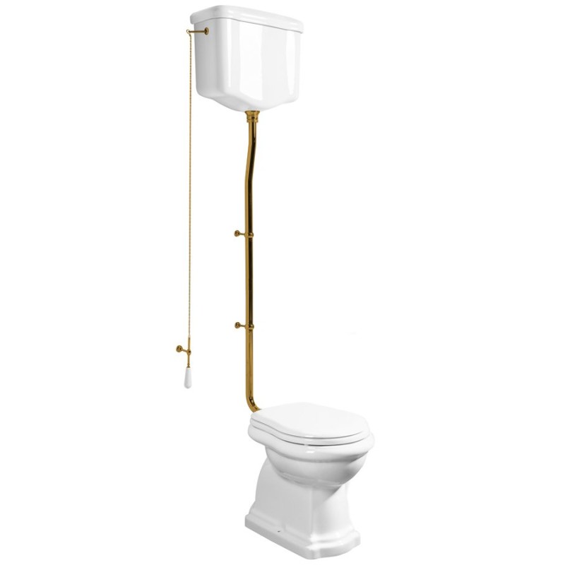 RETRO WC misa s nádržkou, zadný odpad, biela-bronz