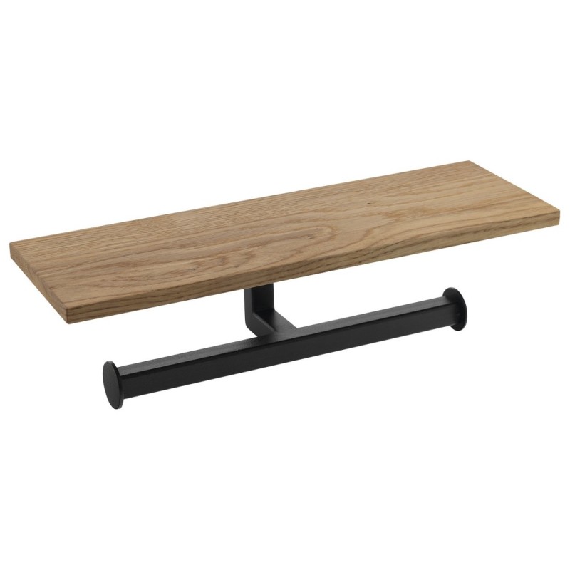 SKA dvojitý držiak toaletného papiera s poličkou 30x8x10cm, čierna matná/dub