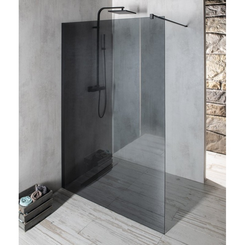 VARIO BLACK jednodielna sprchová zástena na inštaláciu k stene, dymové sklo, 700 mm