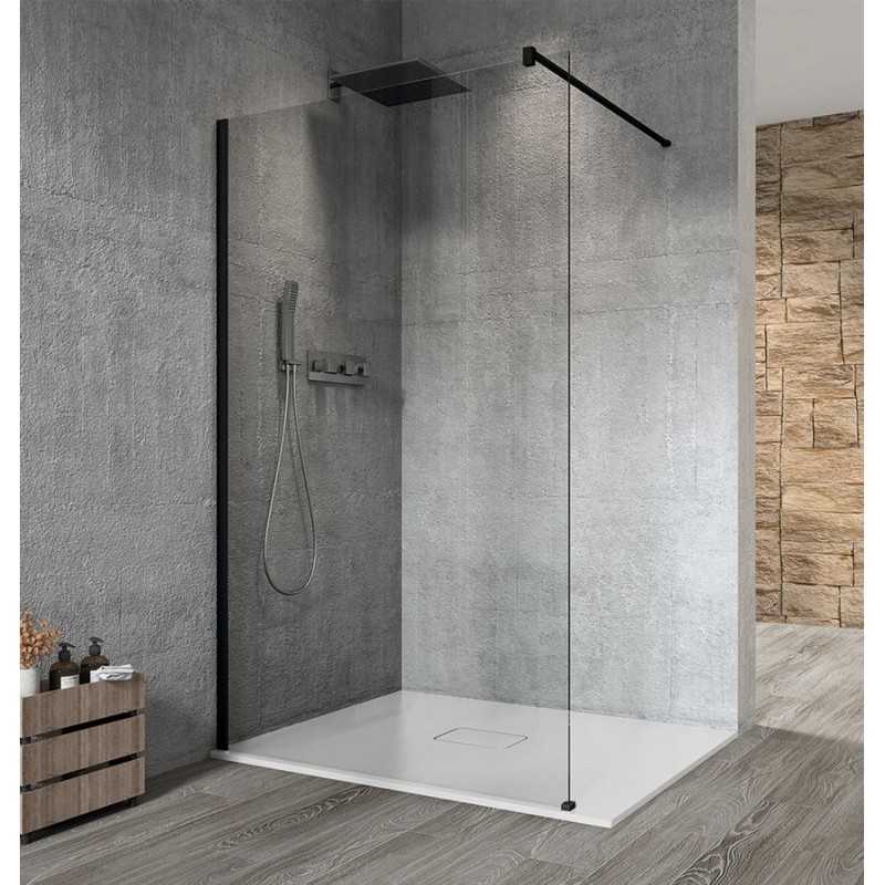 VARIO BLACK jednodielna sprchová zástena na inštaláciu k stene, číre sklo, 700 mm