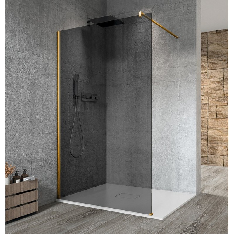 VARIO GOLD jednodielna sprchová zástena na inštaláciu k stene, dymové sklo, 1100 mm