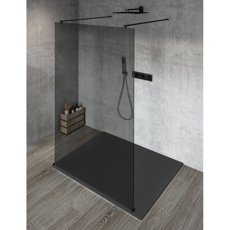 VARIO BLACK jednodielna sprchová zástena do priestoru, dymove sklo, 800 mm