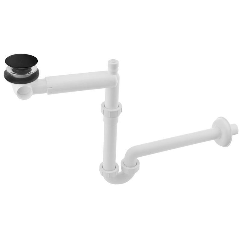 URBINO umývadlový sifón šetriaci miesto s Click Clack výpustou keramika čierna, 5/4", odpad 32 mm, biela