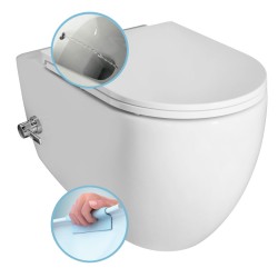 INFINITY závesná WC misa Rimless, integrovaný ventil a bidetová spŕška 36,5x53 cm, biela