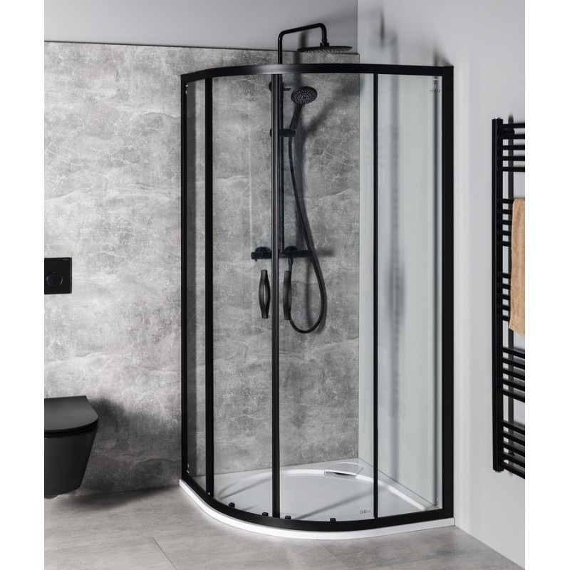 SIGMA SIMPLY BLACK štvrťkruhová sprchová zástena 900x900mm, R550, číre sklo