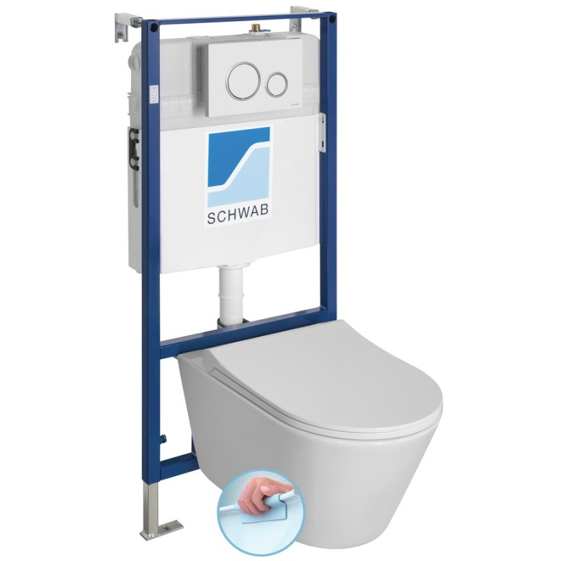 Závesné WC AVVA Rimless s podomietkovou nádržkou a tlačidlom Schwab, biela