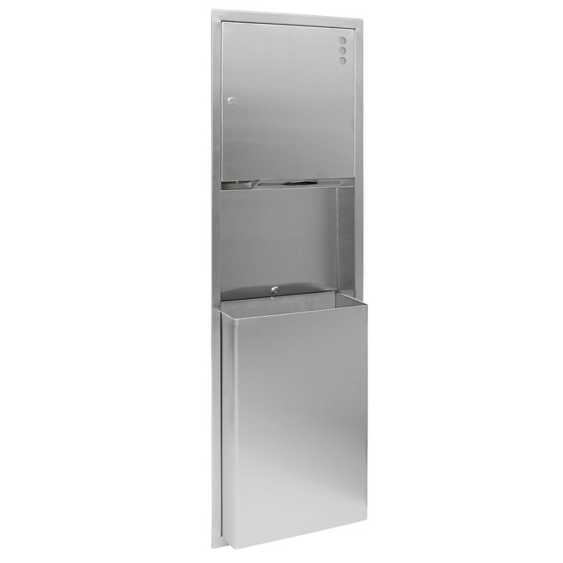 Zásobník na papierové uteráky, dávkovač mydla 1100 ml a kôš 45l, 438x1371x108, nerez mat