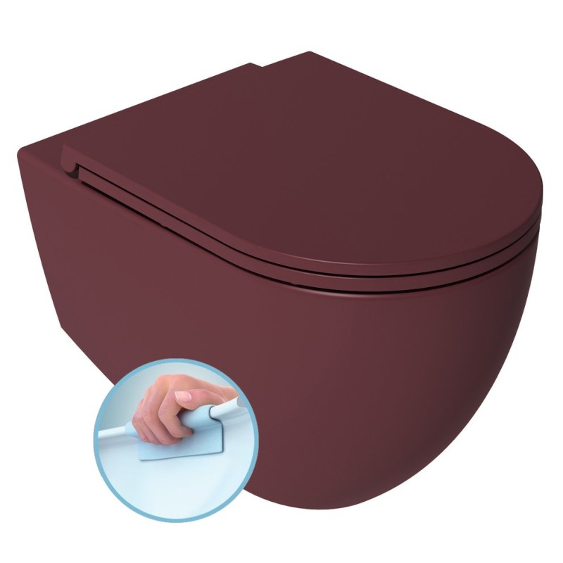 INFINITY závesná WC misa, Rimless, 36,5x53cm, Matná maroon Red