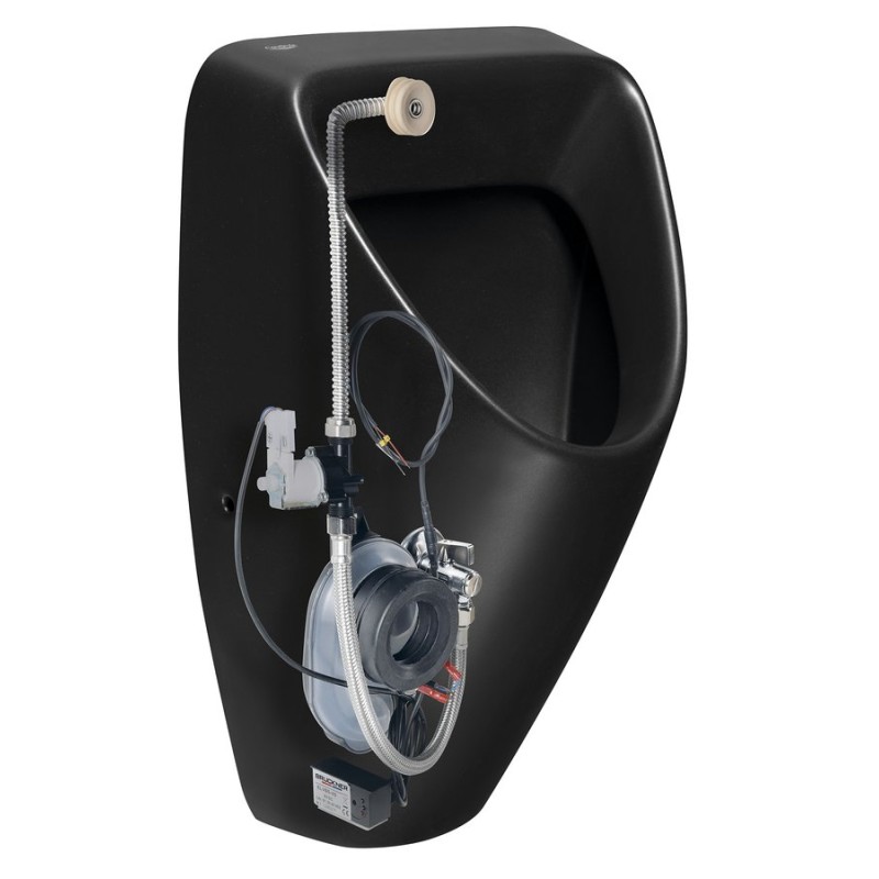 SCHWARN urinál s automatickým splachovačom 6V DC, zakrytý prívod vody, čierny