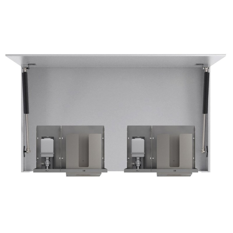 ESSENTIA zrkadlová skrinka 1200 mm s dvoma automatickými dávkovačmi mydla a ddvoma zásobníkami papierových uterákov