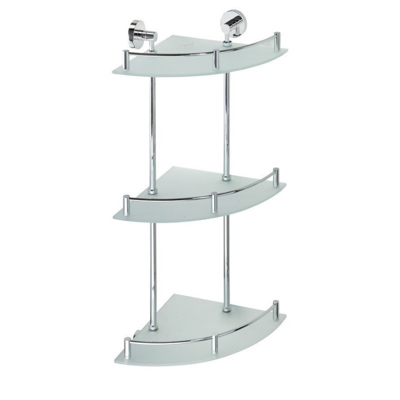 X-ROUND E polička sklo roh trojitá s hrazdou, 270x660x355mm, chróm