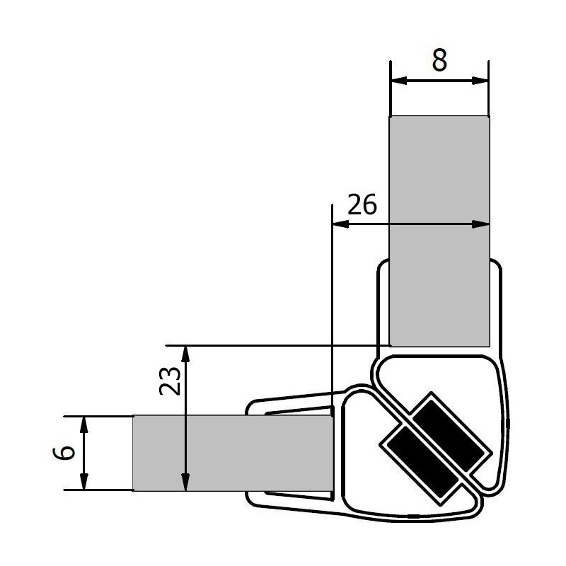 Sada dvoch magnetických tesnení dĺžka 2000mm na 6mm a 8mm sklo, roh
