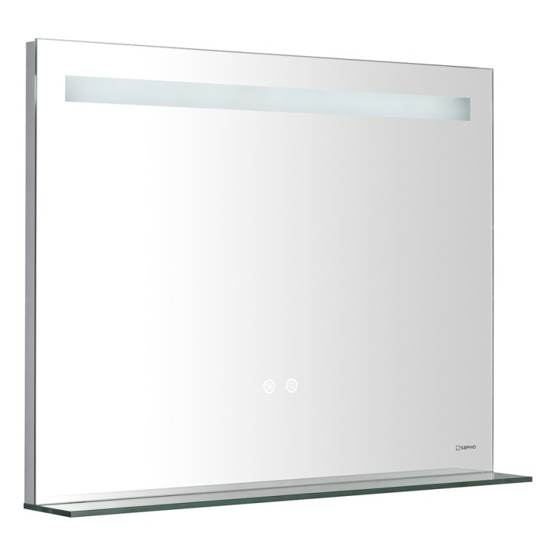 BRETO zrkadlo s LED osvetlením a poličkou, 80x60cm, senzor, fólia anti-fog, 3000-6500 ° K