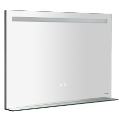 BRETO zrkadlo s LED osvetlením a poličkou, 100x70cm, senzor, fólia anti-fog, 3000-6500 ° K
