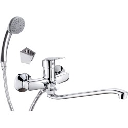 Boro Washbasin tap, wall-mounted, with elongated spout - connection for hose and shower set