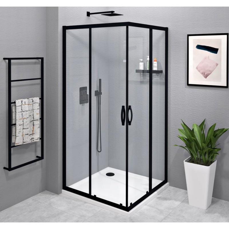 SIGMA SIMPLY BLACK štvorcová sprchová zástena 1100x1100 mm, rohový vstup, číre sklo