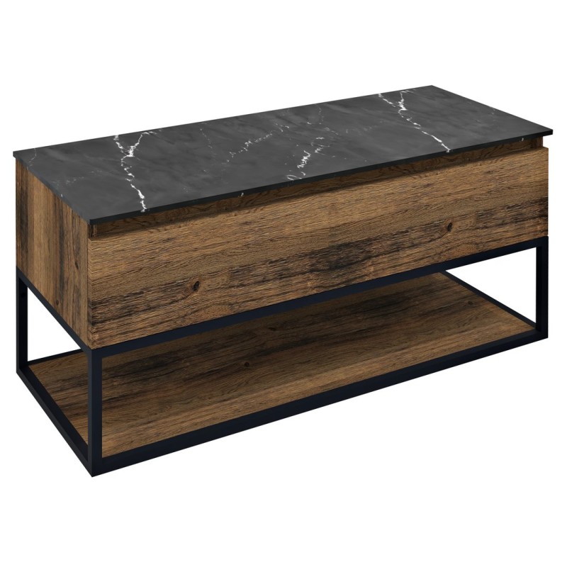 SKARA umývadlová skrinka s Rockstone doskou 110x50x45cm, čierna mat/dub collingwood/black attica
